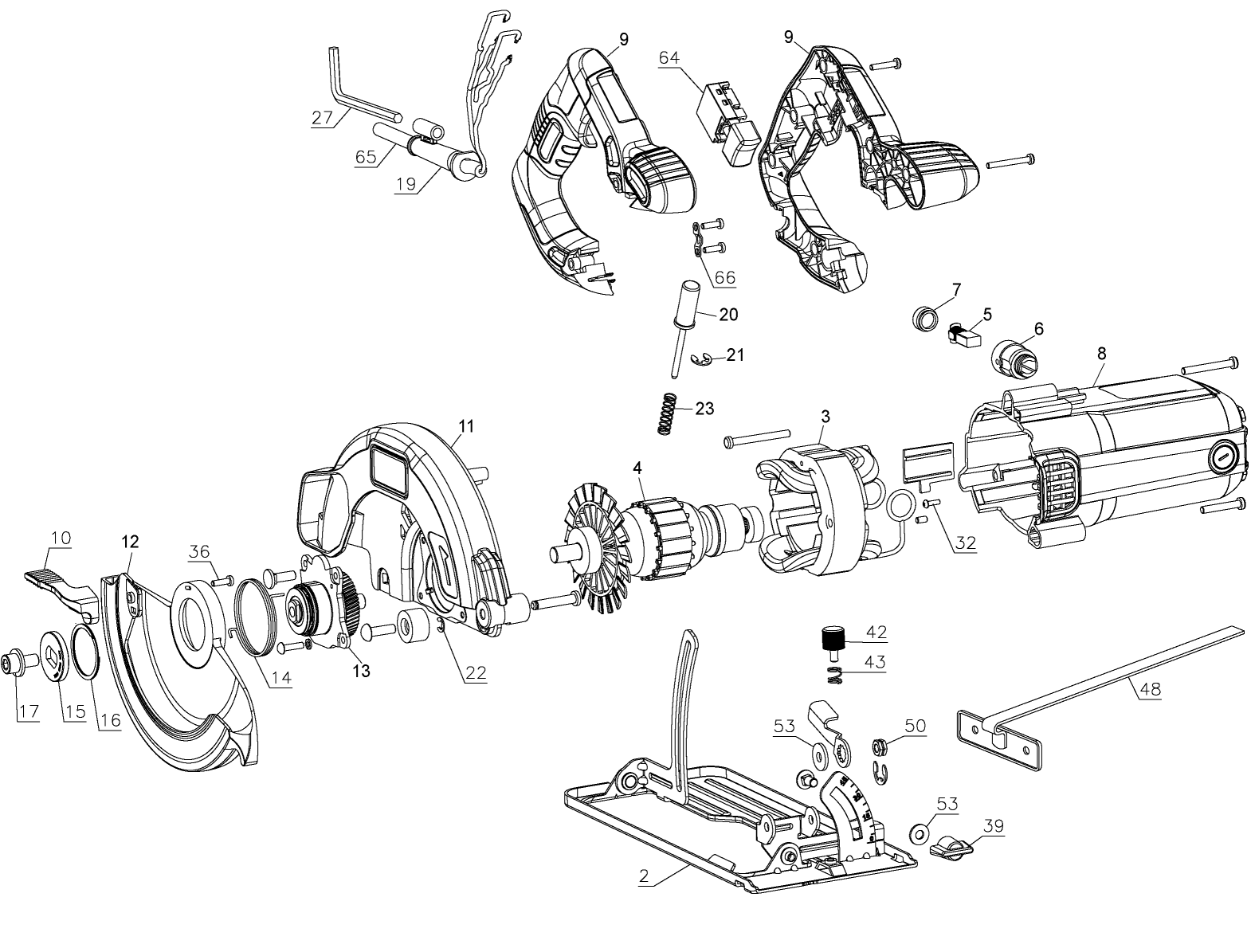 Default Diagram and Parts List for CS1004-AR Type 1 Black and Decker Circular Saw